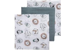 Pieluszki materiałowe Meyco - zestaw 3-70x70cm - Animals/Uni - Stone Green/White