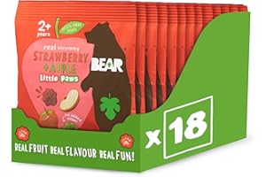 BEAR Strawberry and Apple Paws - Delicious Real Fruit - Suitable for 2+ years - Healthy - 20g (Pack of 18)