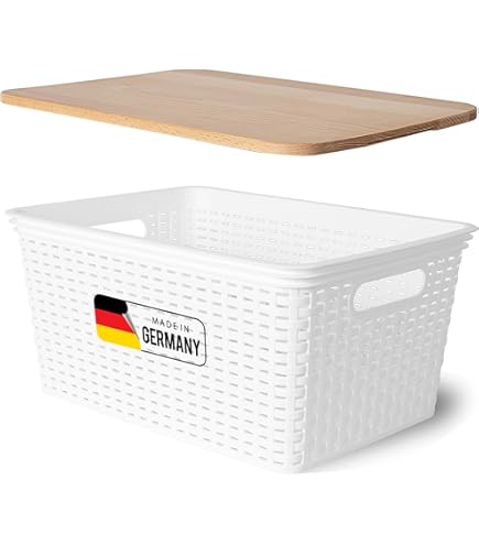 Novaliv Opbergmand in rotan-look zonder deksel, wit kunststof, 1 l, nestbare opbergdozen, BPA-vrij, ideale opbergdoos, organizer, box, opbergbox voor