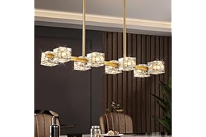 ‎JUJUQI JUJUQI Moderne Kristall-Kronleuchter,Gold Hängeleuchte, K9 quadratischer Kristall Häengelampe mit 8 Lichtern,Würfel-Schirm, hängende Deckenleuchte für Esszimmer, Schlafzimmer, Wohnzimmer