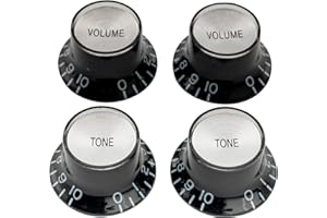 Musiclily Pro Imperial Zoll Gitarre Knöpfe Potiknöpfe Top Hat Reflector Knobs 2 Volume 2 Tone Control knobs Set für USA Les Paul SG E-Gitarre, Schwarz mit Silber Top