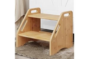 AMBIRD Bambus-Trittstuhl, Zwei-Schritte-Trittstuhl für Kleinkinder mit 136 kg Tragkraft, mit Sicherheits-Anti-Rutsch-Pads und Griffen, Trittstuhl für Bad, Küche, Toilettenhocker für Kinder(Natur)