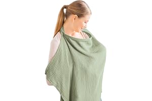 Konssy Funda de muselina para lactancia materna, transpirable, 100% algodón, con aro rígido para delantal de lactancia, toldo multiusos para asiento de coche (Sage)