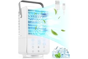 LULIZZIE Air Cooler, AONELAS 1000ML Portable Air Conditioner with LED Screen, 3 Wind Speeds and Timing Function, 90° Rotatable Evaporative Cooler Quiet Desktop Mini Air Cooler Fan for Home Office Dorm