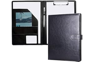 Mymazn Cartella Porta Documenti A4 PU Pelle Cartella Portadocumenti A4 Cartellina Portadocumenti, Porta Blocco con Pinza Blocco Appunti PU Pelle (Nero)