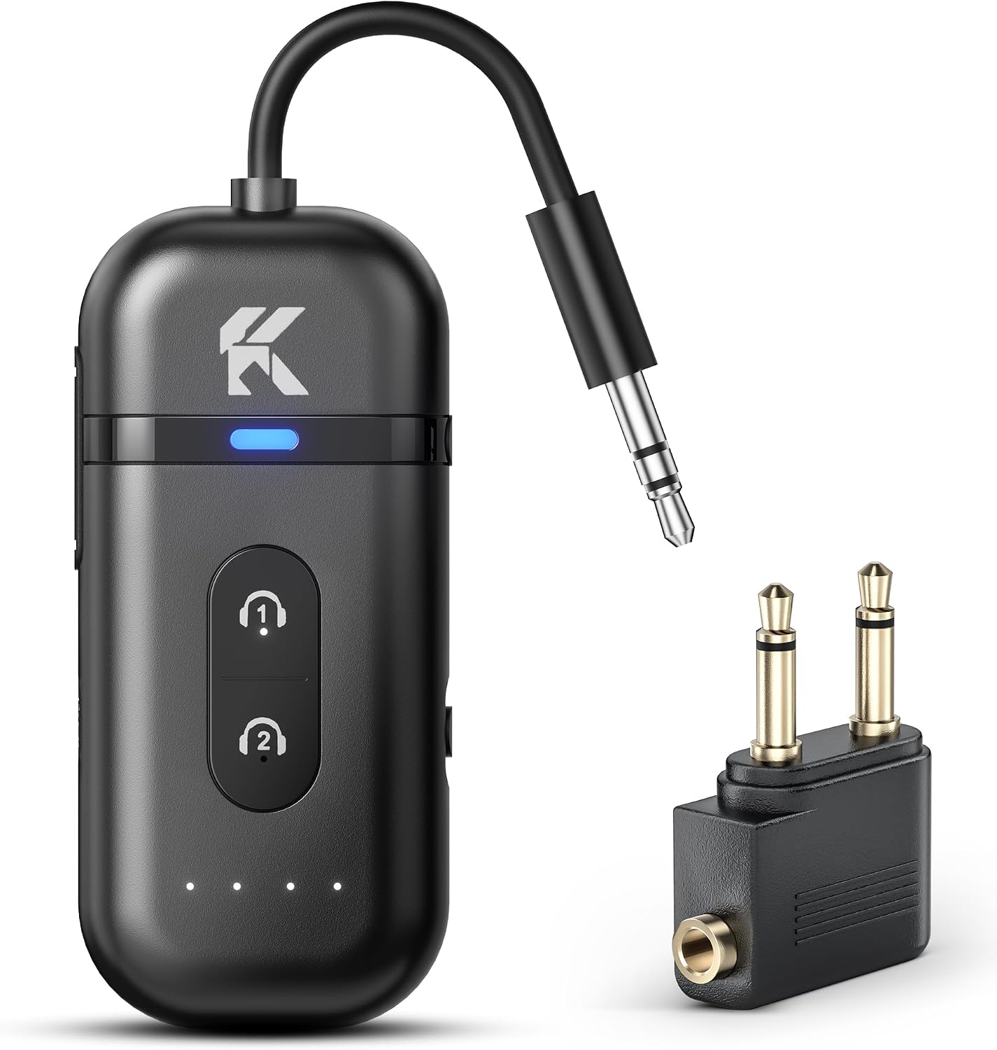 2026 Upgraded Bluetooth 5.4 Transmitter Receiver, 2-in-1 Airplane Bluetooth Adapter, Dual Device Pairing, with 3.5mm Aux Audio Jack for Travel, Aviation, Television, AirPods, Car
