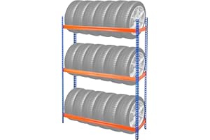 VEVOR Stojak do przechowywania opon, 3-półkowy uchwyt na opony mieści do 18 standardowych opon, SPCC-SD wytrzymały metalowy stojak na opony z regulowanymi odstępami do warsztatów garażowych, nośność