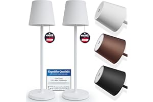 charlique® LED Tischlampe kabellos (Doppelpack) - Dinner Light weiss 38 cm - Akku Tischleuchte mit USB, aufladbar, warmes Licht, indoor & outdoor geeignet