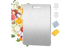 CAMIC Titanium Cutting Board, Planche a Decouper Titane,Planche à découper en acier inoxydable avec trou de préhension, planche de cuisine antibactérienne,facile à nettoyer (39 * 28cm(15.35 * 11.02in))