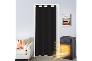 SK Studio Zasłona Zaciemniająca Do Drzwi, Zapewniająca Izolację Termiczną i Prywatność, Z Przelotkami, Oddzielająca Pokój, Przedpokój, Okno, Czarna, 107 x 203 cm