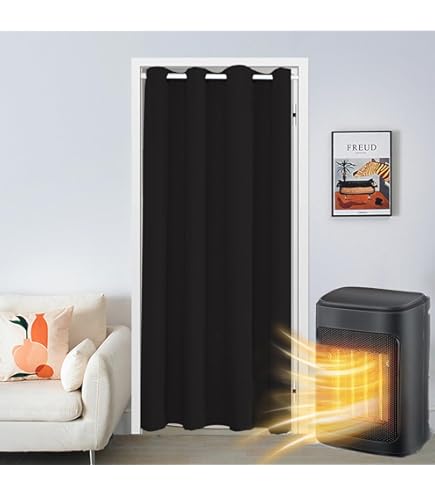 Joydeco Verduisteringsgordijnen, 1 stuk, deurgordijn, ondoorzichtig, deurgordijn met ringen, thermische koudebescherming, hittebescherming, geluidsisolatie voor slaapkamer, woonkamer, donkergrijs, 1 x
