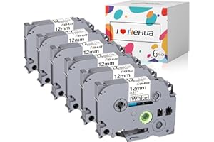 ‎HEHUA 6x Hehua Kompatibel mit Brother Tze 231 Tz231 Schwarz auf Weiß Schriftband P Touch Tze 12mm Laminiert Bänder Tze231, für PTouch H100lb H100r H101 H101c H105 H75 PT-1010 PT-1080 (12mm x 8m)