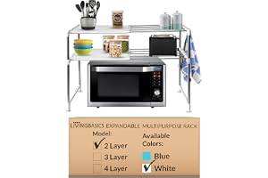 LIVINGBASICS 2 Layer Stainless Steel Multipurpose Expandable/Adjustable Shelf Stand for Wardrobe Organizer for Clothes/Kitchen Storage/Over The Microwave/OTG/Shoes Rack/Office (Snow White)