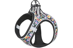 HEELE Arnés para Perro pequeño para Cachorros, arnés de Malla Suave, Reflectante, Ligero, Visible en la Oscuridad, arnés con patrón Floral, cómodo para Caminar y Entrenar, Floral Negro, L