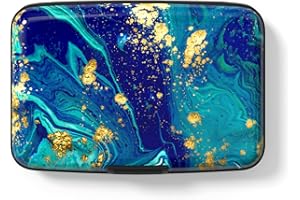 Hsxnam Credit Card Holder Wallet, RFID Blocking Credit Card Case Aluminum Metal Cute Business Card Holder Pocket ID Case for Women Men, Green Marbling