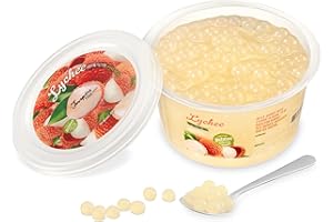Popping Boba for Bubble Tea - Fruit Beads, Exploding Bubbles - 450g - Lychee - NO Artificial Colours - Less Sugar, Real Fruit Juice - 100% Vegan and Gluten Free