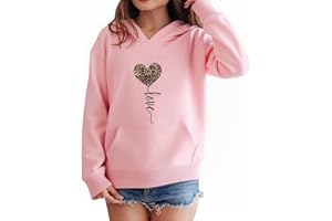 TUANMOZI Hoodie Mädchen Kapuzenpullover Leopard Drucke Sweatshirt mit Kapuzen Casual Baumwolle Pullover Langarm Kapuzenpulli mit Taschen 7-14 Jahre