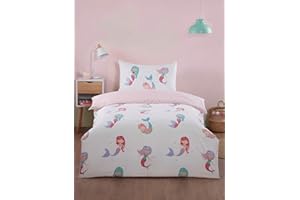 Rapport home Little Mermaids Single Duvet Cover Set Soft Microfibre, 180 Thread Count, Non-Iron Fabric for Easy Care, Perfect for Kids’ Rooms