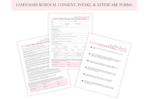 LASHICORN Laser Hair Removal Intake, Consent, and Aftercare Form with Fitzpatrick Chart | 75 Pack | 8.5 x 11" A1 Forms | Clients Signature | Client Forms Bundle | White and Pink Design