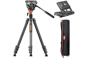 COMAN Fluid Head - Treppiede per fotocamera, 184 cm, girevole a 360° e inclinazione di +90°/-75°, piastra a sgancio rapido Q6 Fluid Head Tripod Press-Fit compatibile con DJI RS Gimbal Manfrotto Max