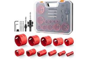 Lochsäge Set, Meinraum 19 PCS Lochkreissäge Bimetall mit 11 Sägeblättern 19mm-68mm, inklusiv 2 Schafte, 3 Bohrer, 2 Sechskantschlüssel, für Aluminium, Holz, PVC-Platte und Kunststoffplatte