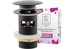M. ROSENFELD HOME Piletta Click Clack Nero Opaco con Troppopieno per Lavabo e Lavandino del Bagno - Valvola di Scarico Universale 1 1/4 Pollici in Acciaio Inox e Ottone per Lavabo
