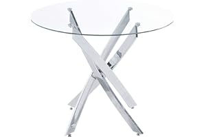 ADEC GROUP Thunder Redonda, Mesa de Comedor Redonda, Mesa de Salon o Cocina, Acabado en Cristal Templado y Metal Cromado, Medidas: 100 cm (Largo) x 100 cm (Ancho) x 75 cm (Alto)