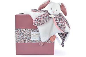 DOUDOU ET COMPAGNIE - Doudou pétale Lapin Rose- Rose - 27cm - Collection BOH'AIME - Cadeau Naissance - Jolie boîte Cadeau - Lavable en Machine 30°C - Tout Doux pour les Câlins - DC4027