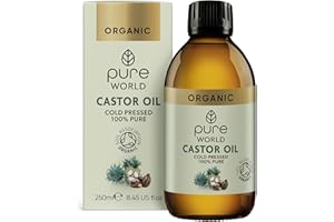 Pure World Natural Organic Castor Oil 250ml Premium Quality Cold & Fresh Press Glass Bottle Hexane Free for Hair, Skin - Ideal for Moisturizing, Conditioning, and Eyelashes & Eyebrows- Food Grade