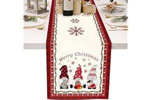 Fecialy Runner da tavola natalizio in cotone e lino invernale Lucky Gnome Runner da tavola a tema natalizio Decorazioni natalizie per le feste in cucina