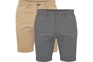 WJL WHISPERING JONES LONDON Mens 2 Pack Stretch Chino Shorts Cotton Twill Red Detailing Combat Style Accents Casual Above Knee Summer Wear