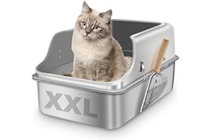 FHINTORY Lettiera gatto acciaio inox, Stainless steel litter box, Lettiera gatto aperta, Toilette per gatti, Lettiera gatto xxl, Bordo alto, Non Attira Gli Odori, Facile da Pulire(60x40x35cm) Palett