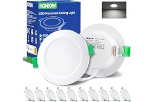 HOMEOW Faretti LED da Incasso per Cartongesso, 5W 400LM Faretti LED Soffitto Incasso Cartongesso Luce Naturale 4000K, Foro 68-78mm, IP44 Faretto Incasso per Bagno Cucina, Set di 10