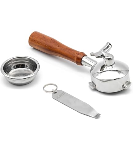 LELIT LELIT58 Double Portafilter - Double Spout - Including Stainless Steel Filters - Wooden Handle - PLA582W - Silver/Walnut Wood