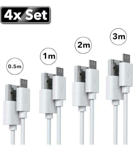 JAMEGA 4-in-1 Micro USB Kabel Set – Geflochten, Robust In Rot (0,5m, 1m, 2m, 3m)