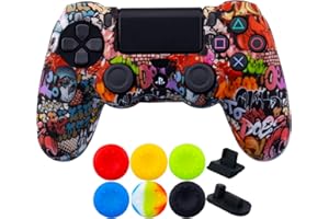 9CDeer 1 Piece of SiliconeTransfer Print Protective Cover Skin + 6 Thumb Grips & Dust Proof Plugs for PS4/Slim/Pro Controller Small Skulls