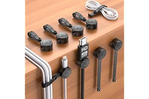 EOIWUY 8 Pack Cable Clips with Silicone Cable Ties, [2 in 1] Magnetic Phone Charging Cable Holder Management [Smooth Adjustable & 1s Lock], Self Adhesive Cable Tidy Clips Wire Organiser for Car, Home