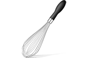 Rainspire 12-Inch Wire Whisk Stainless Steel, Balloon Whisks for Cooking, Wisk Wisking Tool With Soft Silicone Handle, Thick Durable Whisker for Blending, Beating, Whisking, Stirring, Black