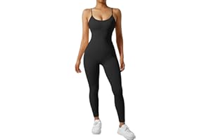 OMKAGI Seamless Gerippte Jumpsuit Damen Eng Rückenfreie Sleeveless Yoga Sport One Piece Romper High Neck Einteiler Workout Playsuit
