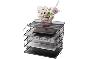 ZNMYDMT Stapelbare Briefablagen, 4 Ebenen, stapelbar, mit Schreibtischständer, Ordner, Briefe, Papier, Schreibtischkörbe aus Metall, Schwarz