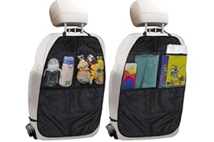 UOCAI Lot de 2 Protections Dossier de siège Voiture avec Poches + 2 Crochets, Organisateur Enfant Tapis Antisalissure Imperméable pour Siège Arrière Protection Anti-Coup de Pied Facile à Nettoyer et Pliable