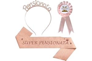 JENICH 3Pcs Regalo Pensionata Fascia Pensionata Spilla Pensione 2025 Tiara Pensionata Addobbi Decorazioni Gadget per Festa di Pensione Donna