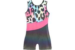 Cucudy Gymnastics Leotards for Girls Gradient Sparkle Color Dance Leotard Sleeveless Dancewear Girls Leotards Athletic Ballet Dance Dress Kids 3 4 5 6 7 8 9 10 11 12 Years