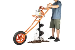 MEHOOSPVN 63cc 2-Stroke Petrol Earth Drill Fence Post Ground Hole Drill 3HP +11" Drill Bit Earth Auger Borer Ground Drill cart excavator w/1200ml fuel tank Garden Auger Hole Petrol Hole Digger Orange