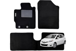 W-Parts Serie 4 TAPPETI - TAPPETINI in Moquette Neri per Yaris III dal 2011 al 2020 con battitacco Cucito, Bottoni di Fissaggio e Striscia Antiscivolo