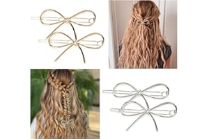 Aikeis Juego de 4 horquillas para el pelo con lazo de metal para mujeres y niñas, chicas, elegantes, sencillas, modernas, para el pelo, regalos simples (oro, plata)