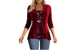 JSijepa Women's Fashion Square Neck Sequins Splicing Waisted Shirt Autumn and Winter Casual Ruffle Hem Pullover T-Shirt Loose Elegant Ladies Sparkly Festival Party Tops