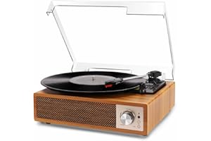 Platine Vinyle Bluetooth 5.4 Regevo, Tourne Disque Vinyles avec Haut-Parleurs, Numérisation USB, 3 Vitesses (33/45/78 Tours/Min), Lecteur Vinyle Rétro en Bois, RCA, AUX, Coloris Bois