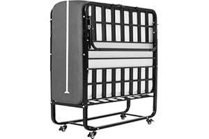 DICTAC Lit Pliant 1 Personne 90x200 avec 13 cm Matelas en Mousse à Mémoire de Forme lit Pliable adulte 90x200 avec Roulettes Métal Lit d'appoint 1 personne 90 x 200,facile à transporter et à assembler