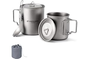 Odoland Tasses en titane de 750 ml et 420 ml, tasse à café avec couvercle et cuillère, poignée pliable pour le camping, la randonnée, les voyages et la randonnée